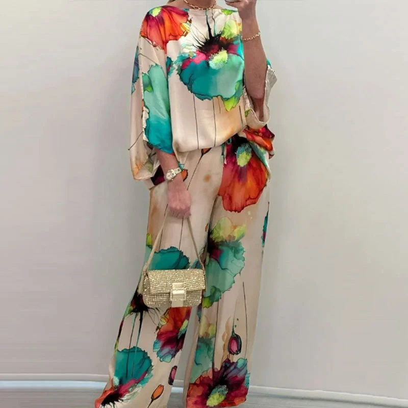 Uveng Uveng 2024 New Women's Wear Elegant Print Casual Top Wide-Leg Pants Fashion Suit