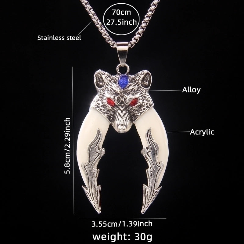 Hip-Hop Retro Wolf 201 Stainless Steel Arylic Zinc Alloy Inlay Acrylic Men's Pendant Necklace