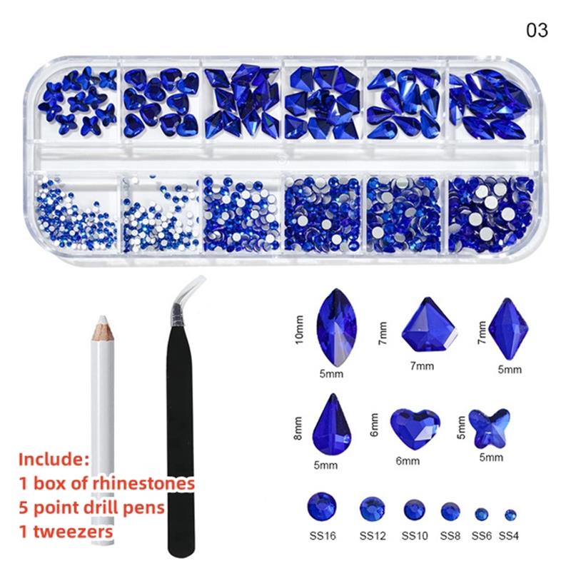 Multi-Size Nail Rhinestones Kit 3D Crystal AB DIY Nail Art Decors Diamond Gems Glitter Manicure Point Drill Pen Tweezers Tools #