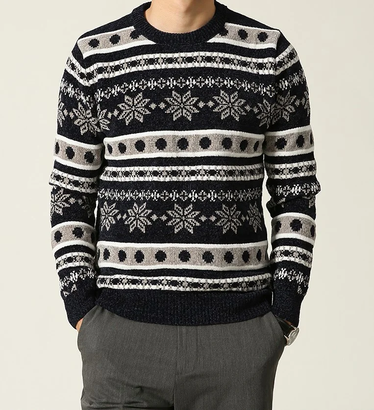 Crew Neck Snowflake Printed Pullover Men's Christmas Sweaters-VESSFUL