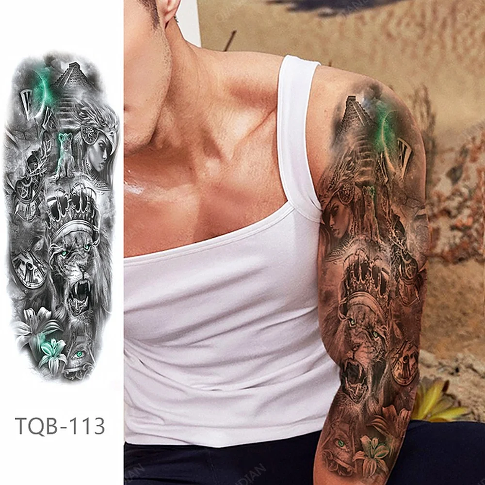Sdrawing Arm Temporary Tattoo Lady Gun Eye Flower Tiger Lion Skull Eagle Women Body Leg Waterproof Sticker Cool Man Totem Sleeve