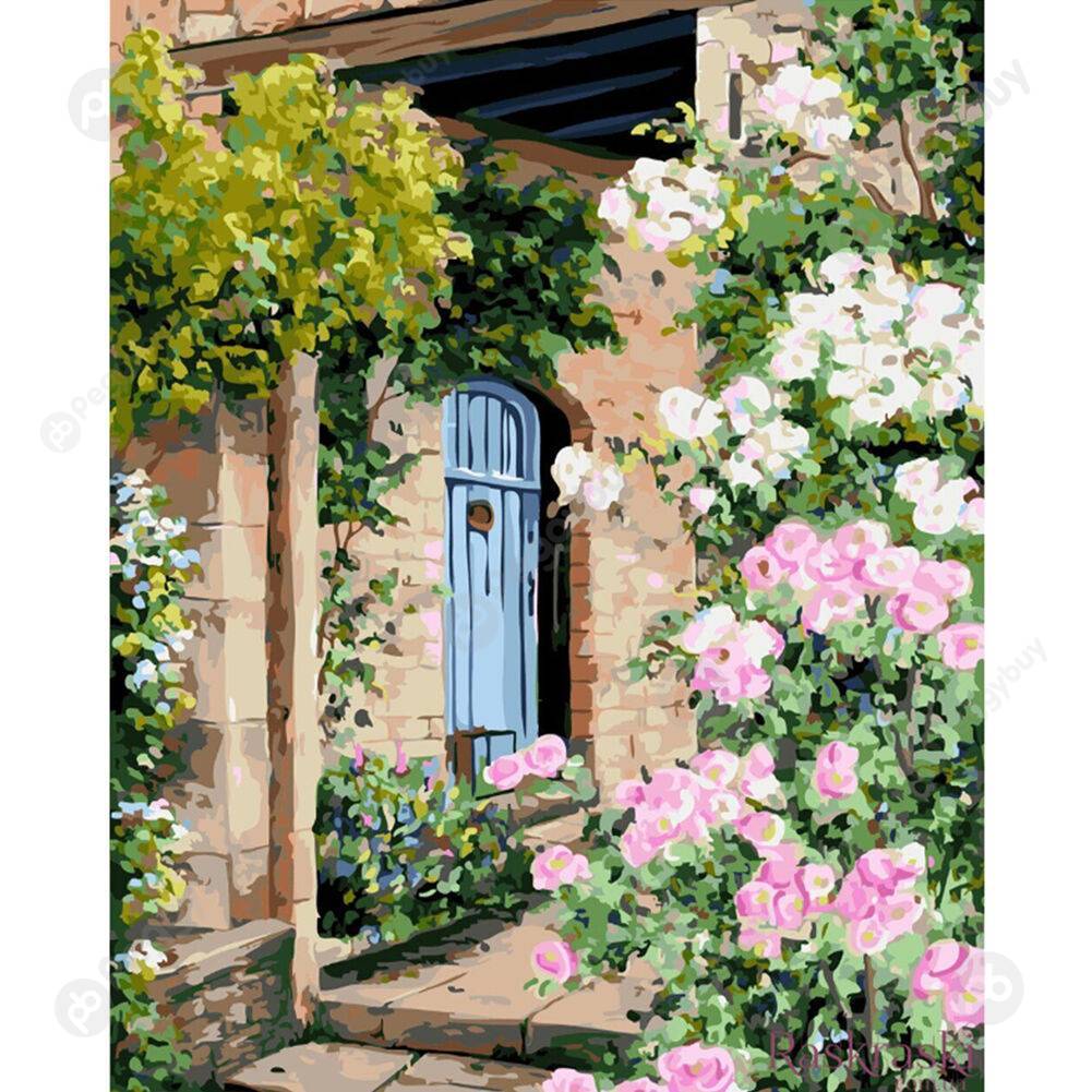 

40*50CM Paint By Numbers-White Pink Flowers Yard, 501 Original