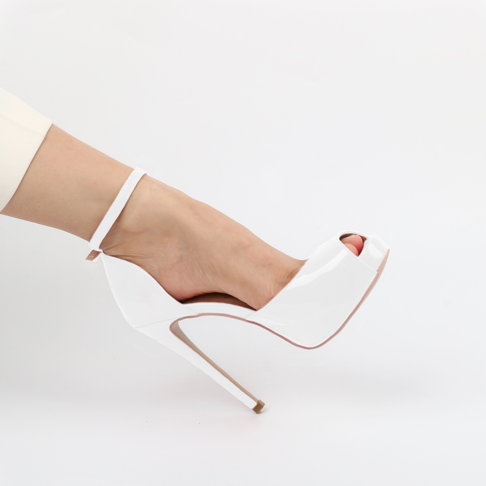 120mm Strap Platform Stilettos Pumps Patent Summer Sandals Apricot Bottom-MERUMOTE