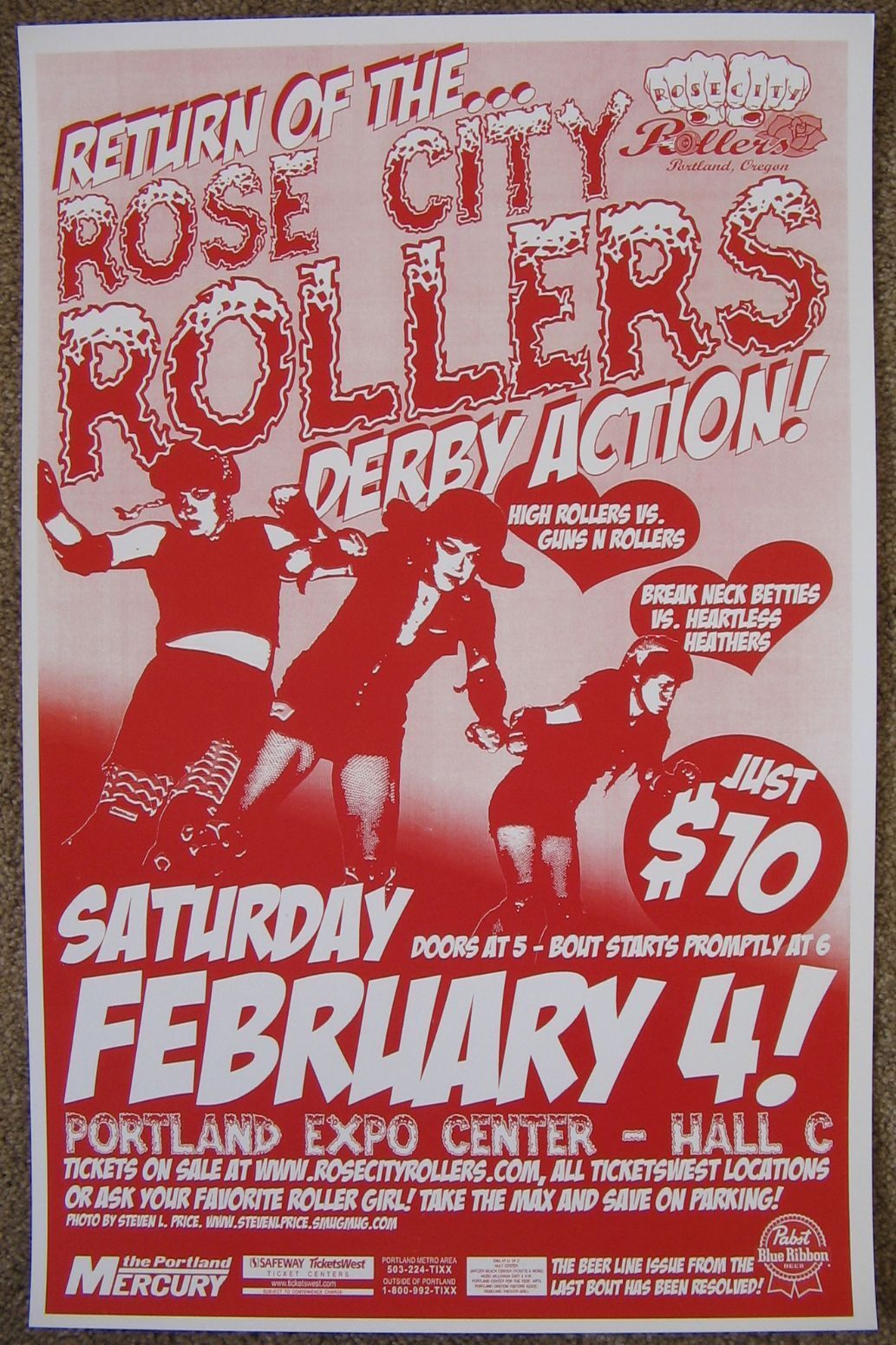 ROLLER DERBY 2006 POSTER Portland Oregon Rose City