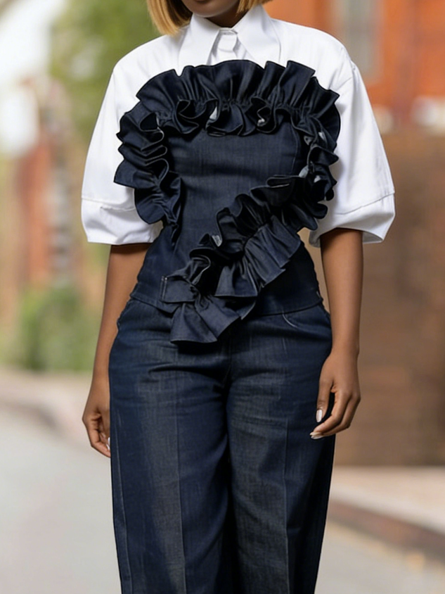 Urban Plain Peplum Cold Shoulder Denim Top Does Not Include Shirt mysite idetrend