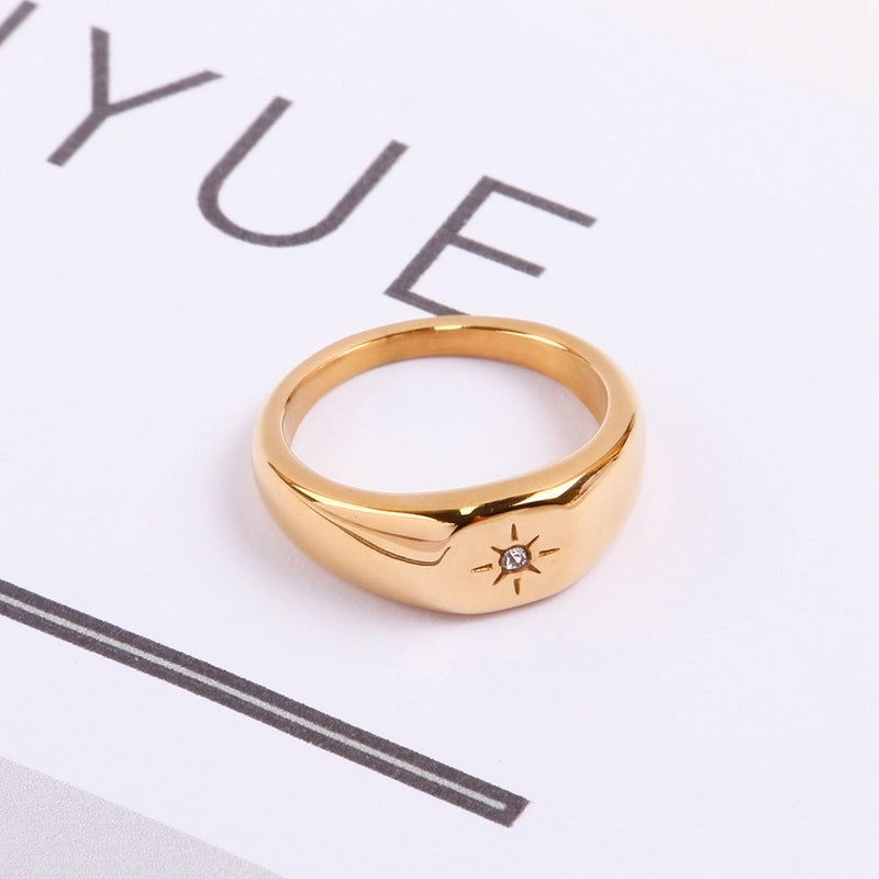 Minimalist Star Titanium Steel Plating Rhinestones 18K Gold Plated Women's Rings