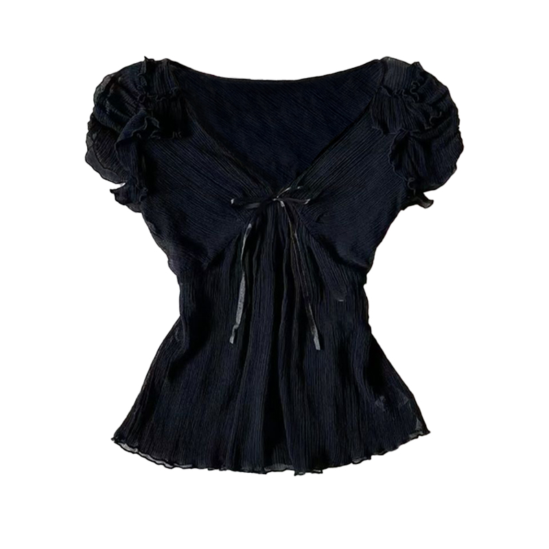 Megaarcadee Harajuku Retro Y2K Aesthetic Womens Long Sleeve Top Sexy Slim Chic Aesthetic Lace Bow Design Mini Skirt Gothic E-Girl Streetwear