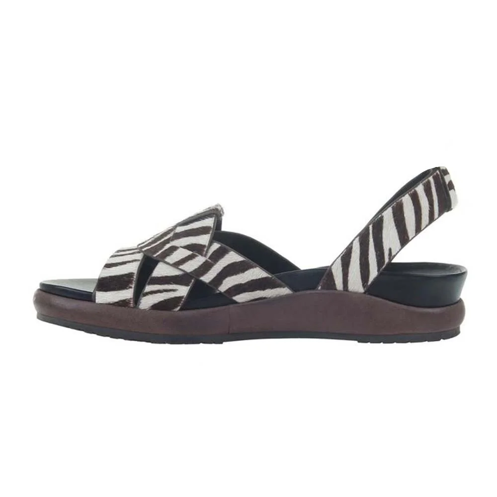Brown Zebra Summer Sandals With Ankle Strap Slingback Flats Nicepairs