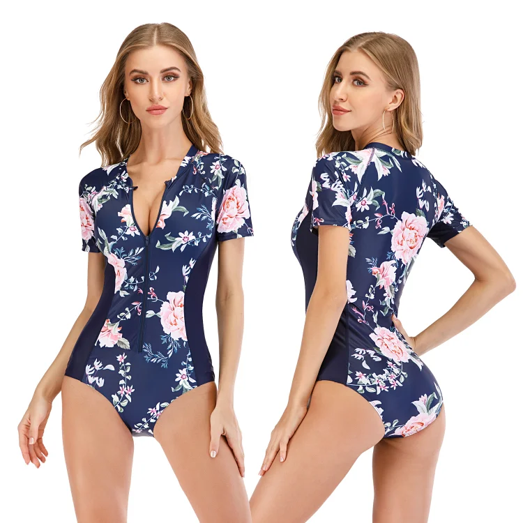 Floral Ladies Surf One Piece Short Sleeve Swimsuit