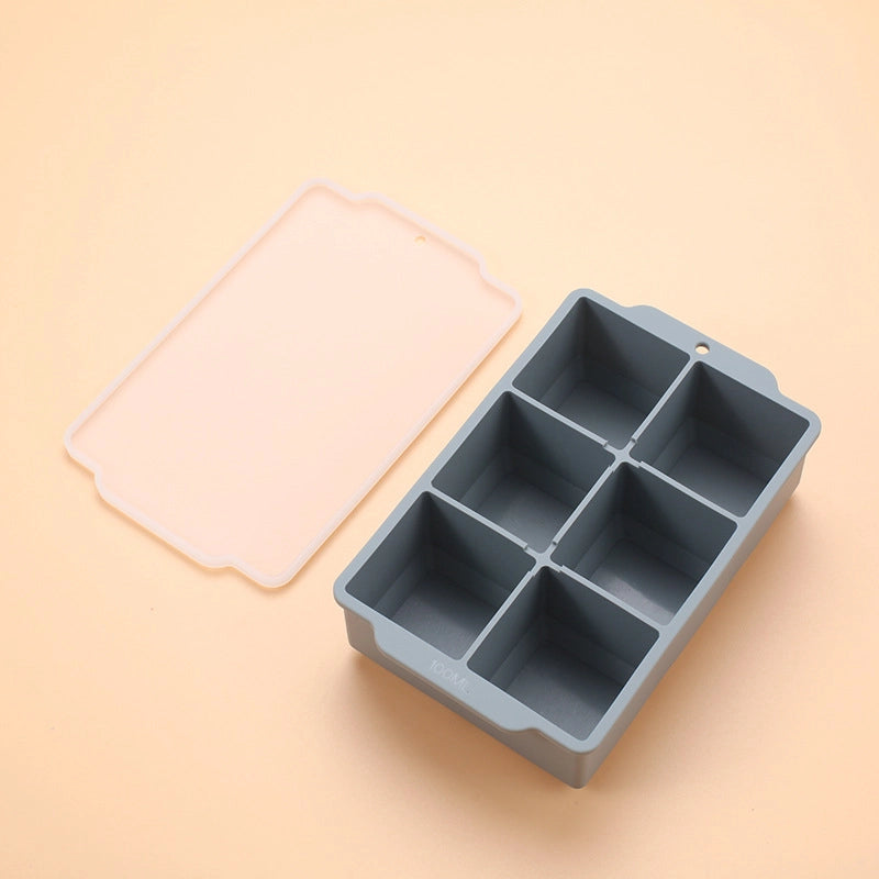 Silicone Large Ice Cube Mold Household Quick Frozen Ice Box Large Size With Lid 6 Holes Square Ice Cube Mold