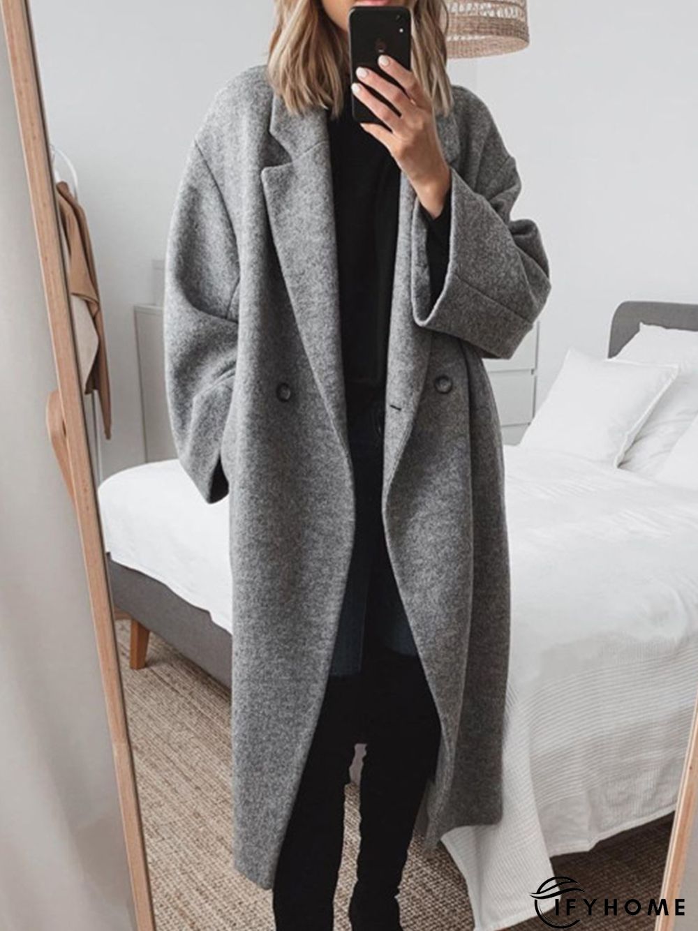 Women Pockets Solid Wool-blend Coat | IFYHOME