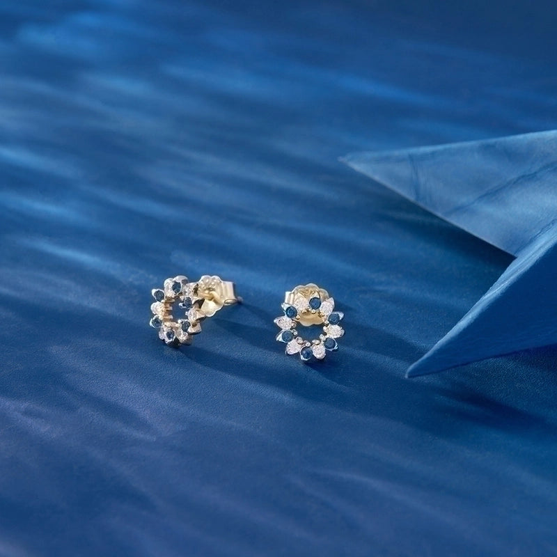 1 Pair 925 Sterling Silver Zircon Flower Ear Studs