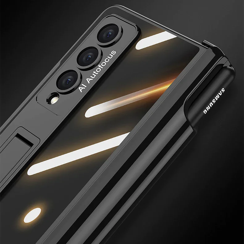 For Samsung ZFold4 Magnetic Hinge Folding Shell Film Electroplating Bracket Pen Slot Mobile Phone Case