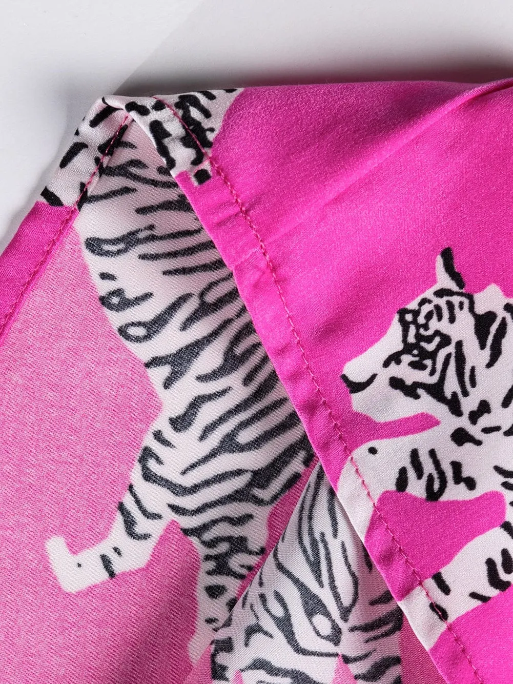 Rose Tiger Print Flutter Sleeve Round Neck Blouse