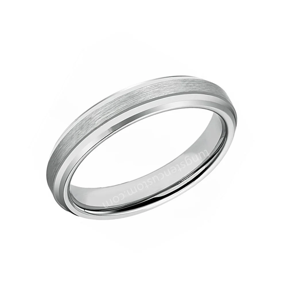 4MM 6MM 8MM Couples Tungsten Rings Silver Brushed Surface Step Edge