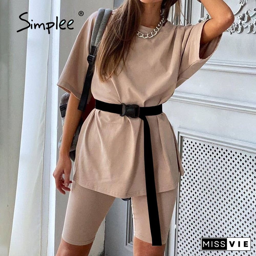 Casual Solid Outfits Women'S Two Piece Suit With Belt Home Loose Sports Tracksuits Fashion Bicycle Summer Hot Suit
