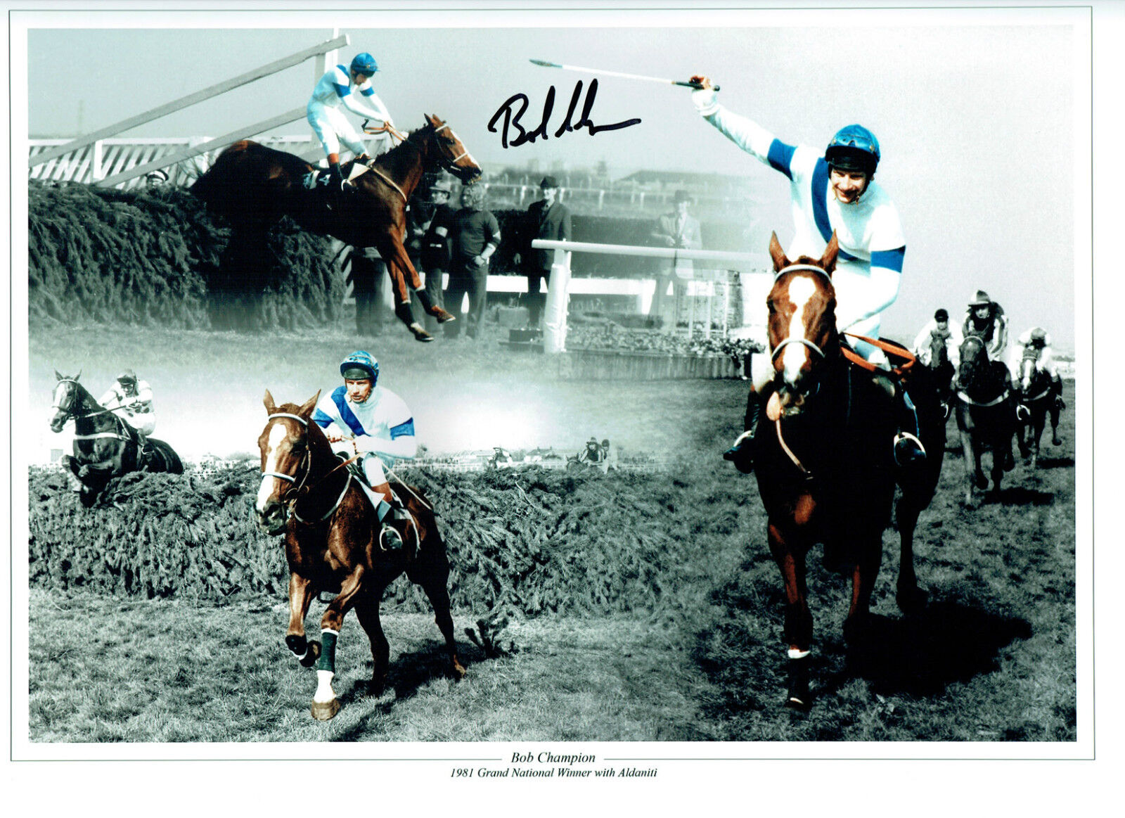 Bob CHAMPION Jockey Aldaniti Signed Autograph 16x12 Montage Photo Poster painting AFTAL COA