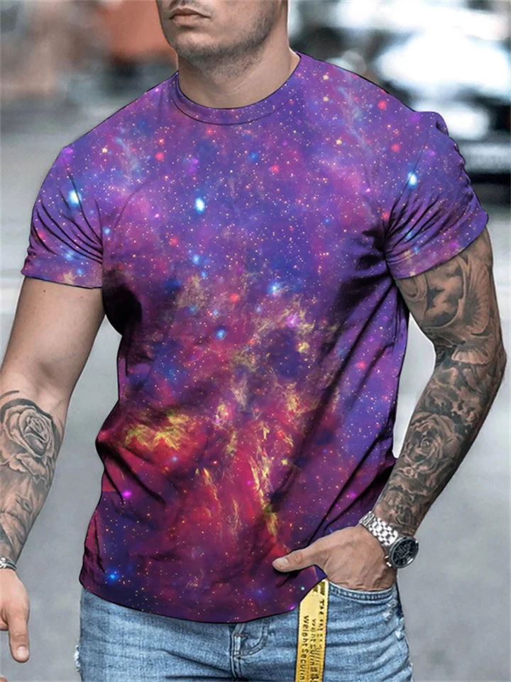 Bright Star Digital Printing Round Neck Casual Men's Sports Short-sleeved 3D T-shirt | 168DEAL