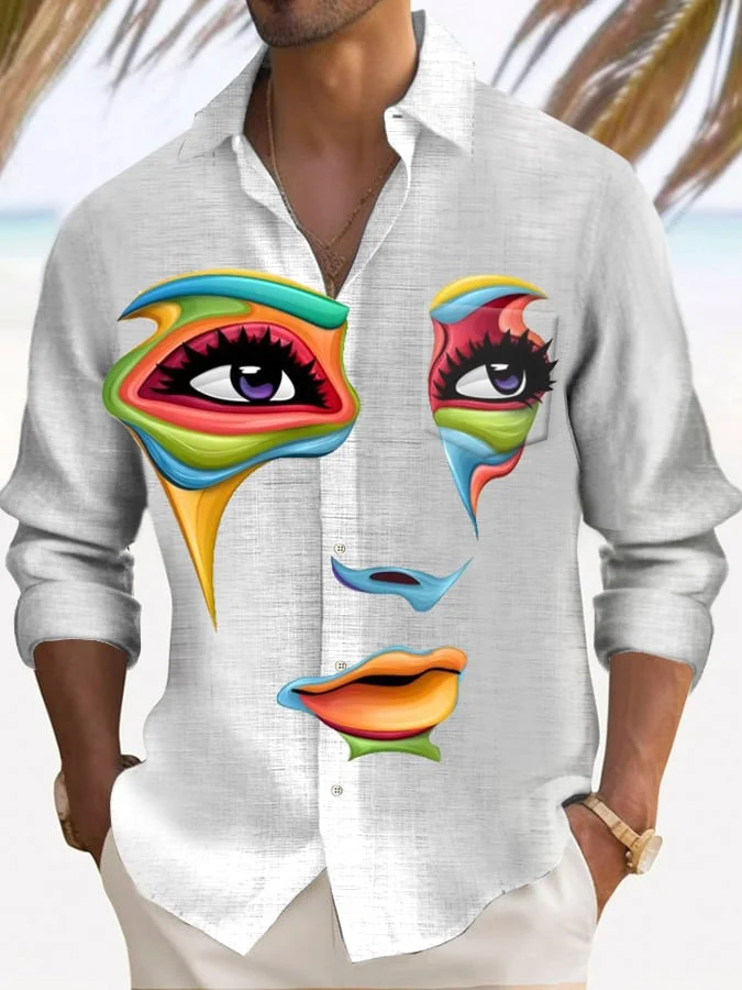 Stylish Casual Artistic Face Print Shirt