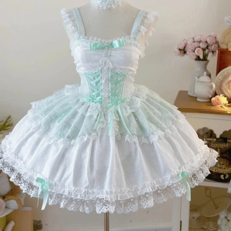 Aiertu - Pastel Satin Fruit Gelato Cupcake Pink Dress Kawaii Academia Y2K Cottagecore Coquette Fairycore Dollette Princesscore Aiertu