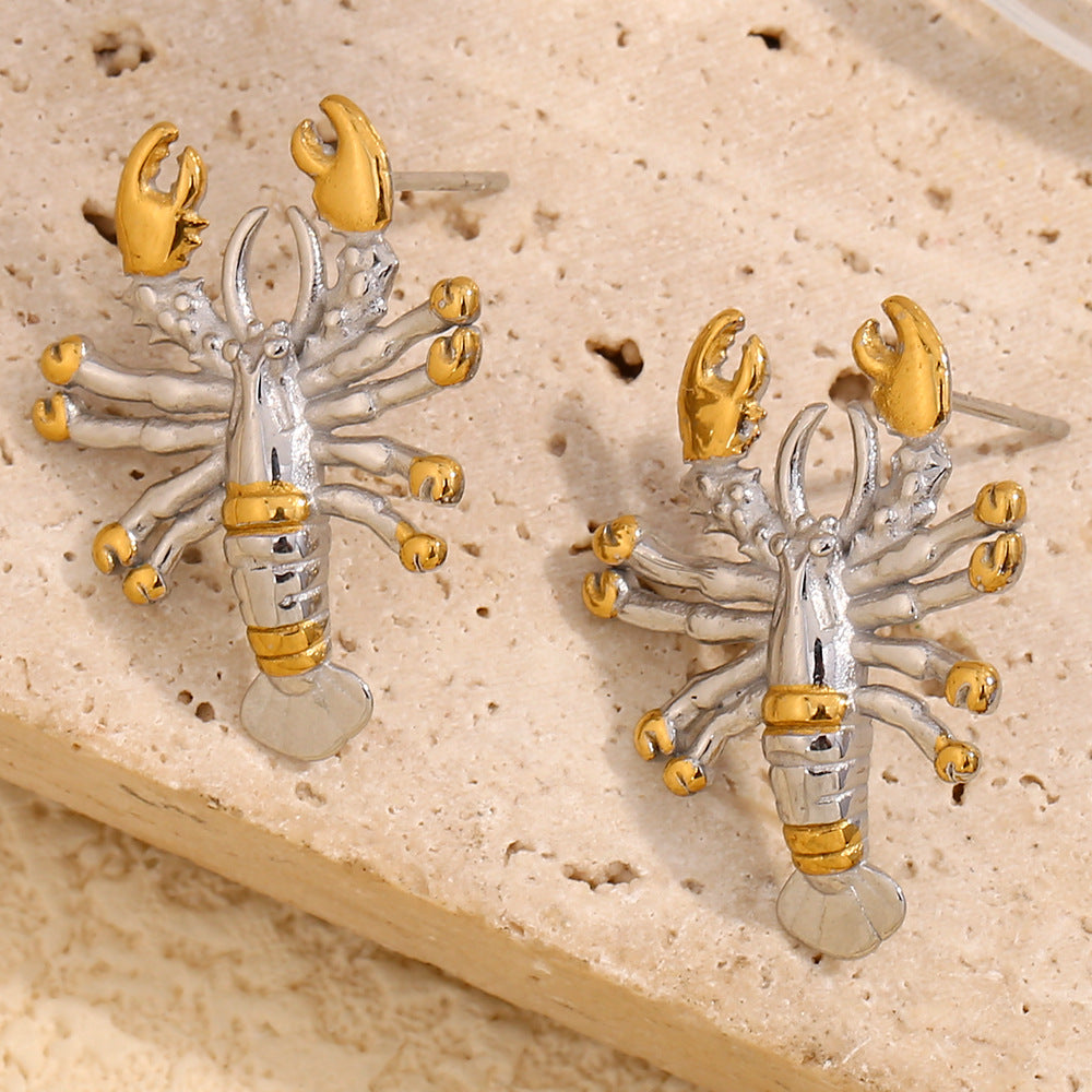 Fashionable Niche Personality Earrings Stainless Steel Plated 18K Gold Interlaced Spring And Summer Lobster Earrings