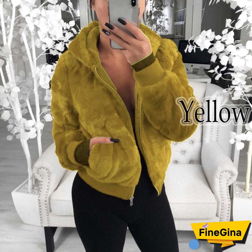 Winter Women Warm Hooded Coat Ladies Warm Plush Hooded Women Faux Fur Coat Winter Warm Zipper Jacket Plus Coat