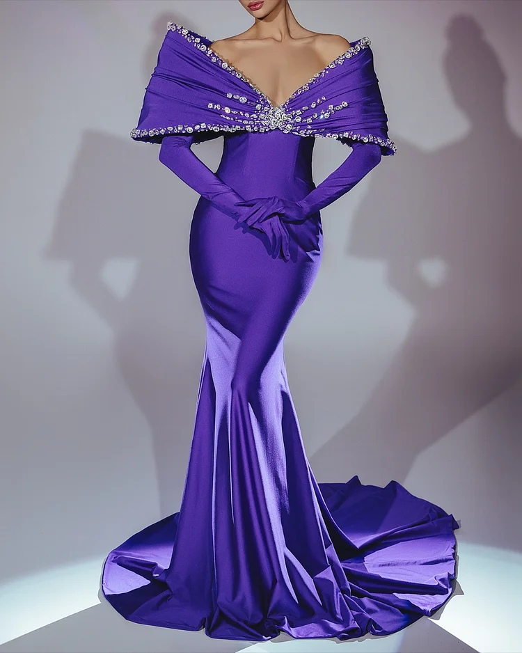 Women's Off-the-shoulder Bow Sequined Evening Dress