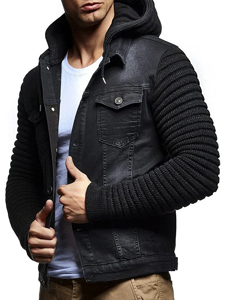 Men's Ripped Denim Solid Color Sweater