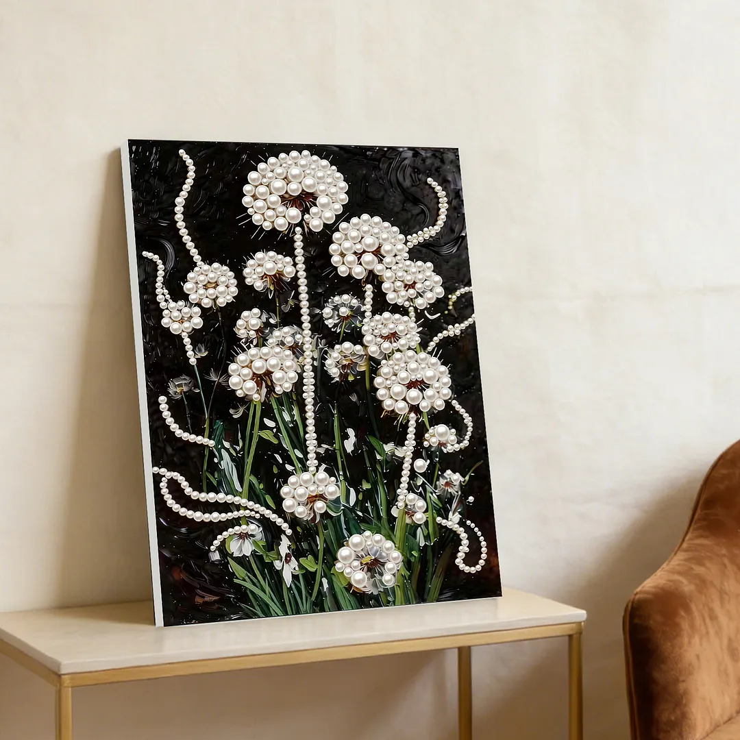 DIY Dandelion Pearl Painting Kit for Adults Beginners Gift Idea Home Wall Decor Pearl Gem Paintings Picture Arts Craft 30x40cm with Frame