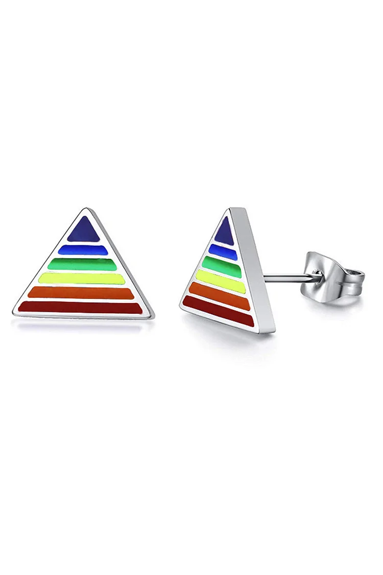 Metal Rainbow Striped Triangle Festival Earrings