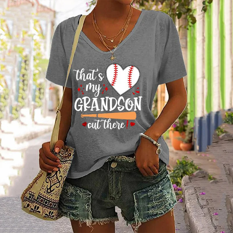 That's My Grandson Out There Baseball Grandma V-Neck T-Shirt