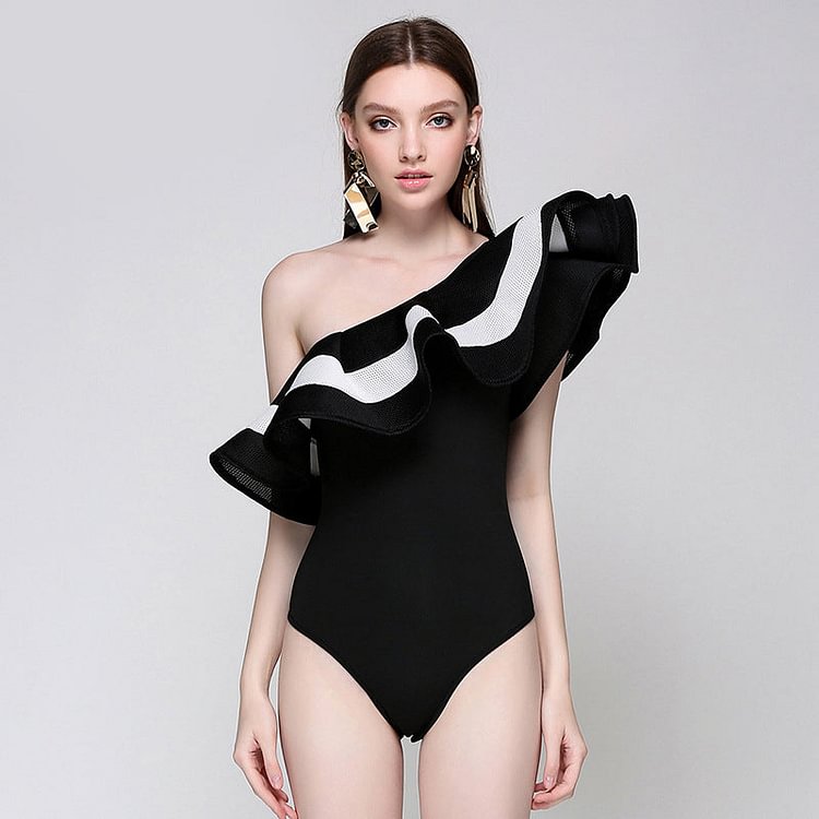 One Shoulder Ruffle Sexy One Piece Swimsuit