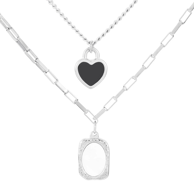 Sweet Heart Shape Stainless Steel 18K Gold Plated Patchwork Layered Necklaces