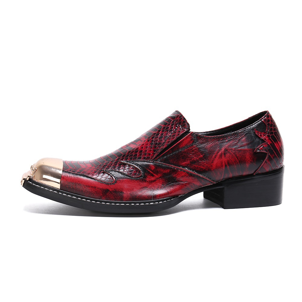 Snake Skin Leather Men Shoes Plus Size Slip On Metal Square Toe Formal Dress Shoes
