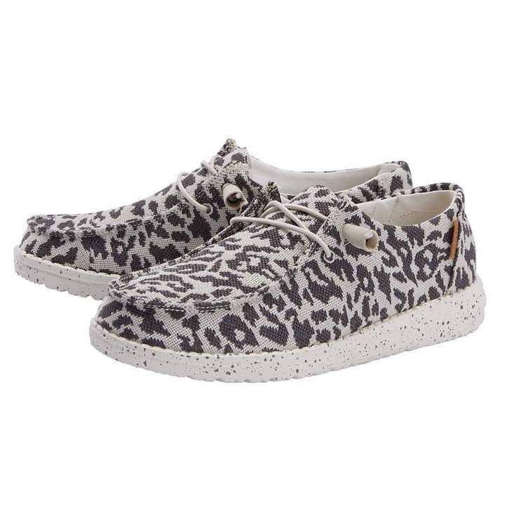 Hey Dude Women�s Misty Woven Cheetah Grey Slip On Casual Shoes