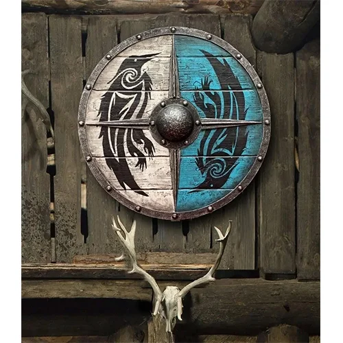 Double ravens personalized battleworn viking shield