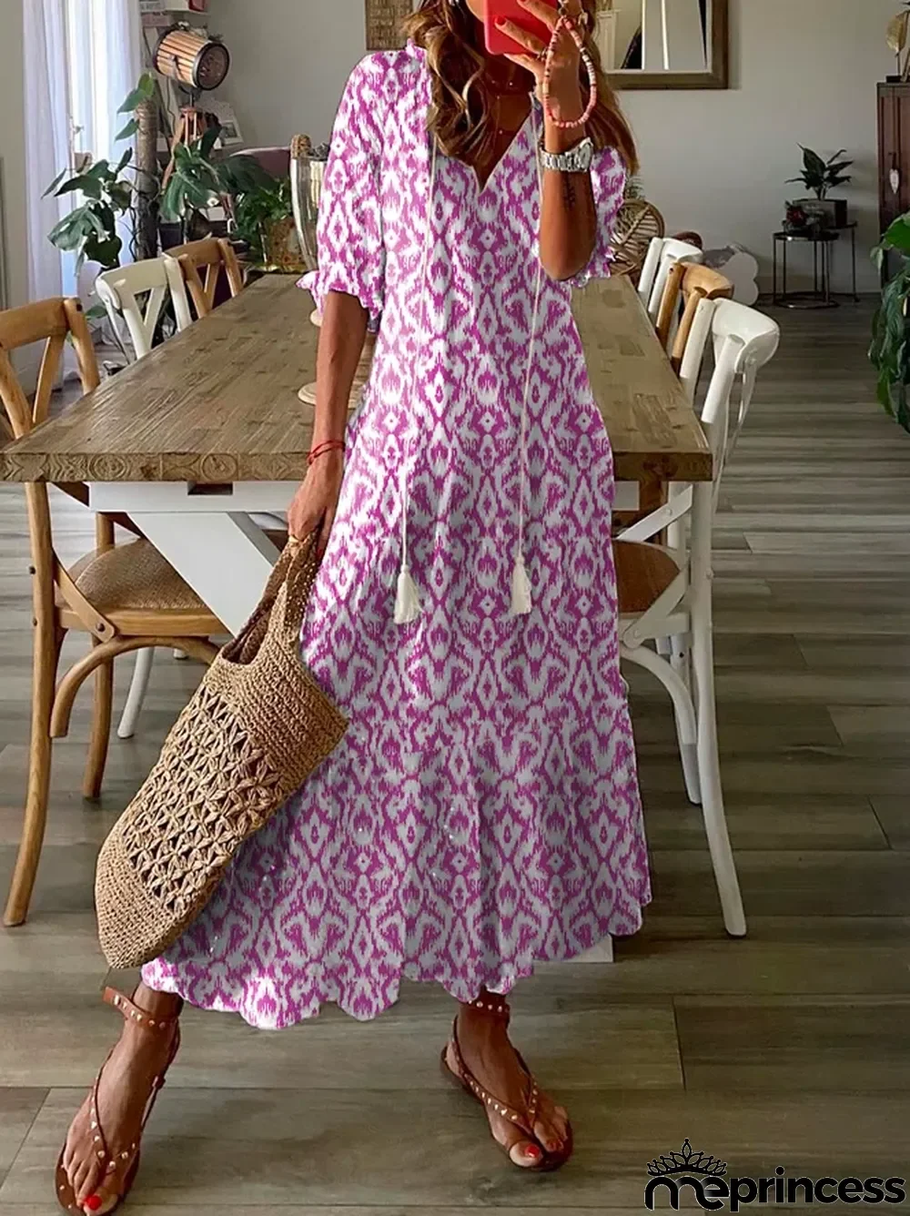 Women's Shift Dress Short Maxi Dress half Sleeve Floral Print Summer Fall V Neck Casual Geometric Printed dress 2022