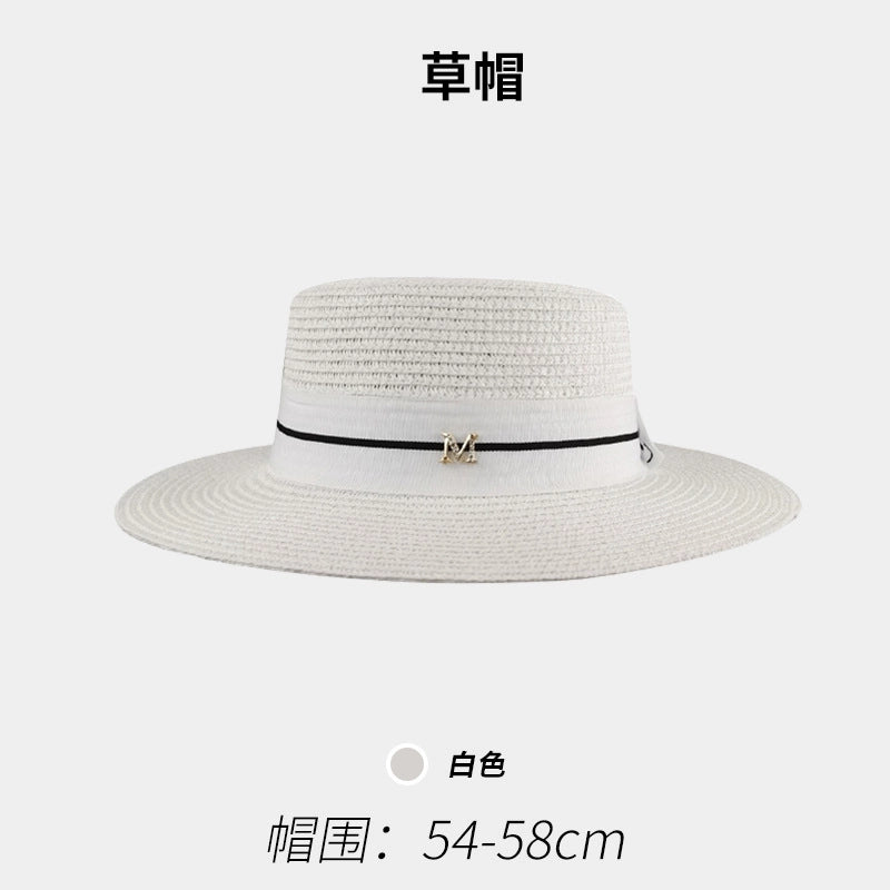 Women’s Vacation Color Block Flat Eaves Straw Hat