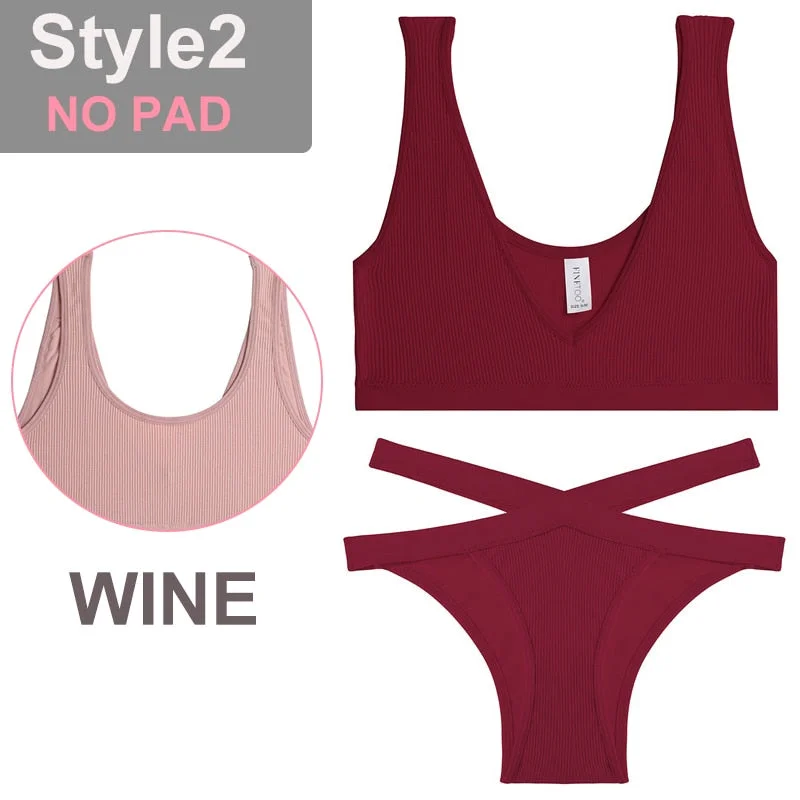 FINETOO Seamless Women Seamless Bra Lingerie Set Sexy Cropped Top Push Up Short Top+Thong Fitness Brassiere Suits Underwear Sets