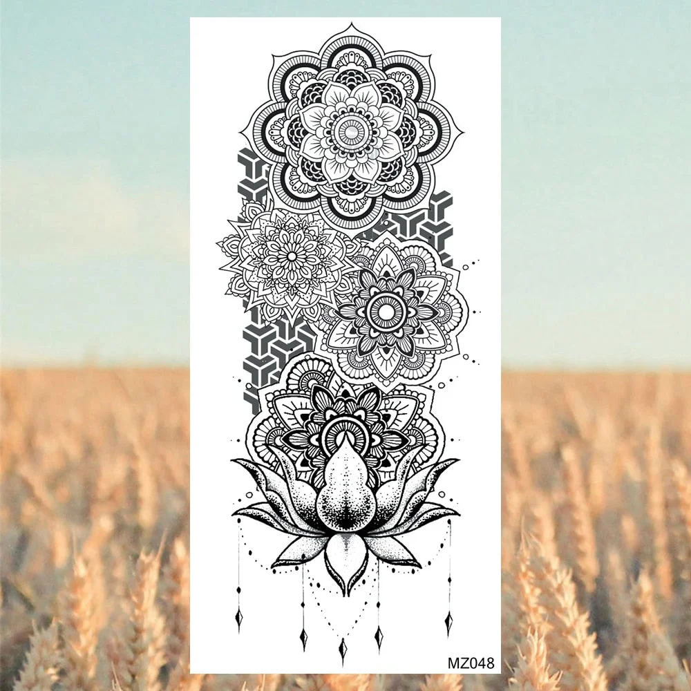 Black Lotus Pendant Temporary Tattoos For Women Adult Rose Flower Jewelry Fake Tattoo Fashion Calf Waterproof Half Sleeve Tatoos