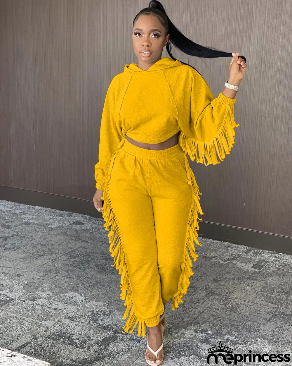 Sports Casual Hoodie Tassel Two-piece Set