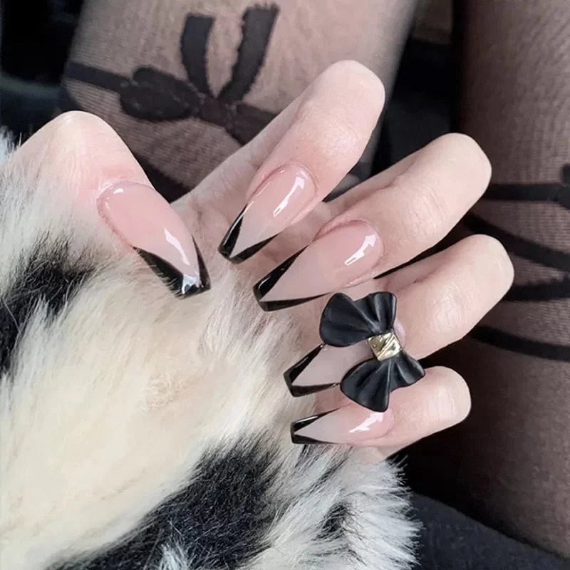 24pcs Mid Length Fake Nails Ballet Removable Wear Full Cover Coffin Artificial Manicure Patch False Nail Tips with Glue-Nail Inspo