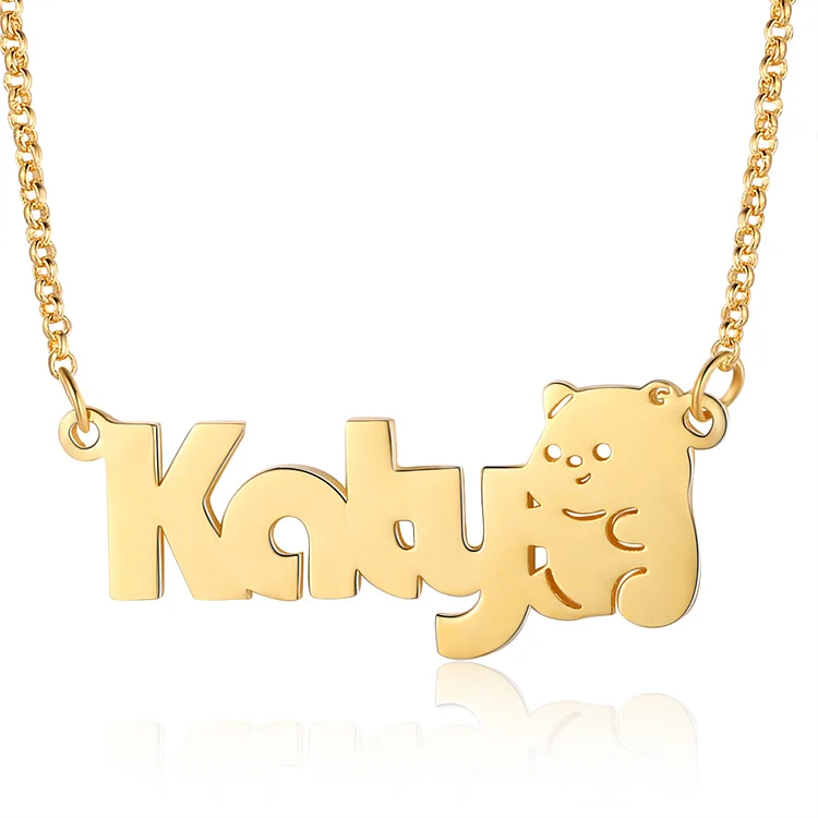 Personalized Name Necklace Custom Name Bear Necklace for Kids
