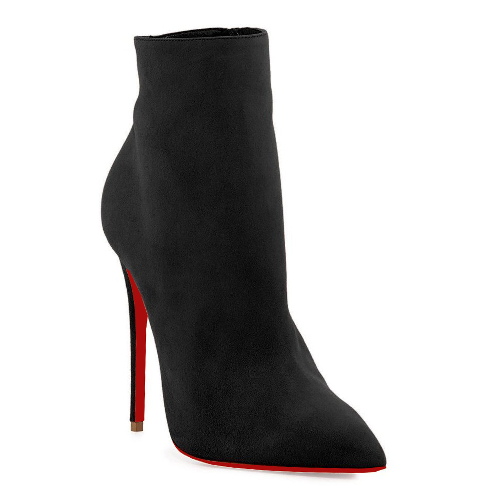 4.72" Red Bottom Women's Ankle Boots Closed Pointed Toe Stilettos Suede Booties-MERUMOTE