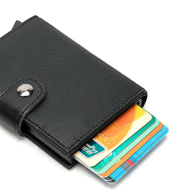Simple Design RFID Protection Magnetic Closure Two Fold Genuine Leather Card Holder Mini Wallet