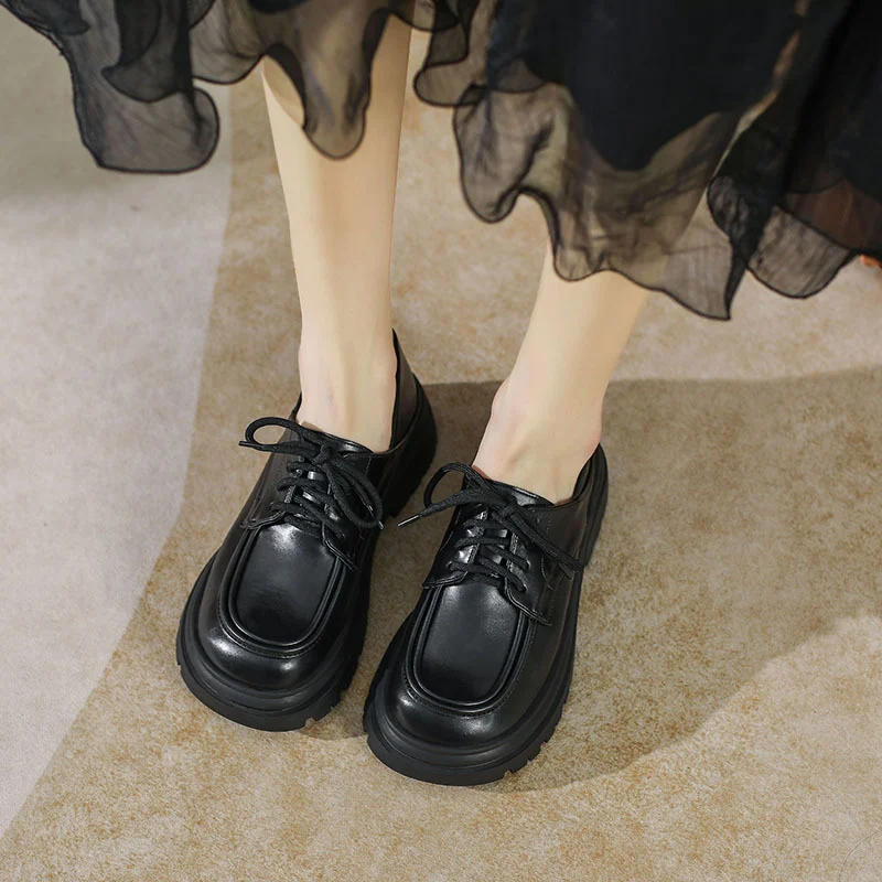 Tanguoant Tanguoant Platform Loafers Women Summer College Wind 2023 New Black Jk Single Shoe Tie Belt British Korean Version Of Small Leather Shoes Women