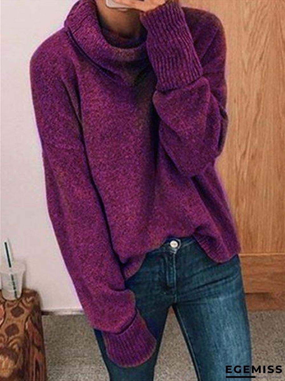 Autumn Casual Daily Basic Turtleneck Long Sleeve Knitted Sweater Top | EGEMISS