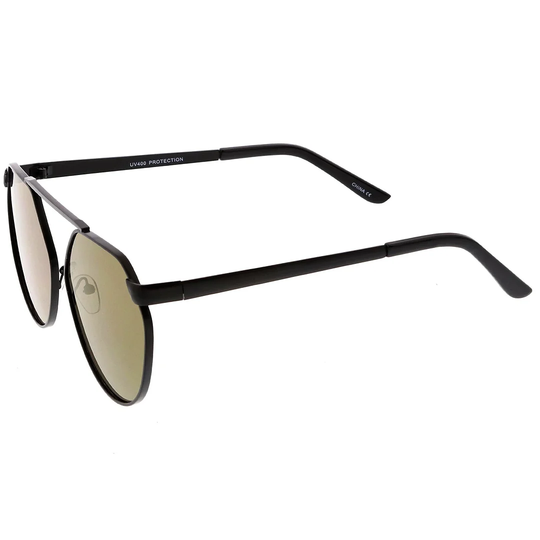 Oversize Geometric Metal Aviator glasses With Mirrored Flat Lens 60mm
