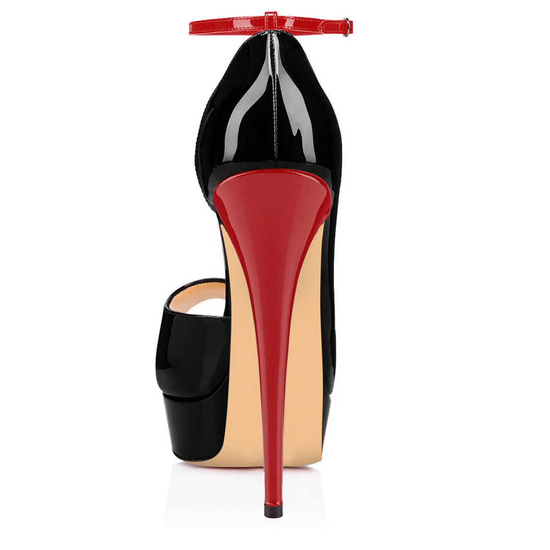 15cm/5.9 inch Ankle Strap Platform Shoes High Heels Peep Toe Patent Pumps