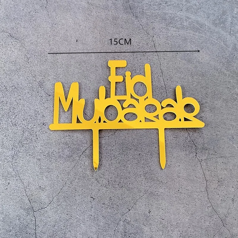 Eid Mubarak Cake Topper Gold Acrylic Cupcake Topper for Hajj Ramadan Mubarak Kareem Cake Decorations Muslim Baking Cake Supplies